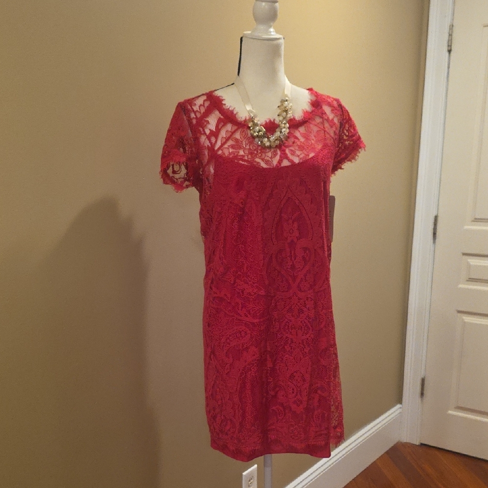 Nicole Miller Artelier Hot Pink Lace Dress Womens Size Medium